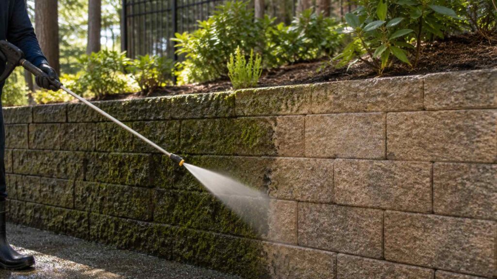 Cleaning Dirty Retaining Wall